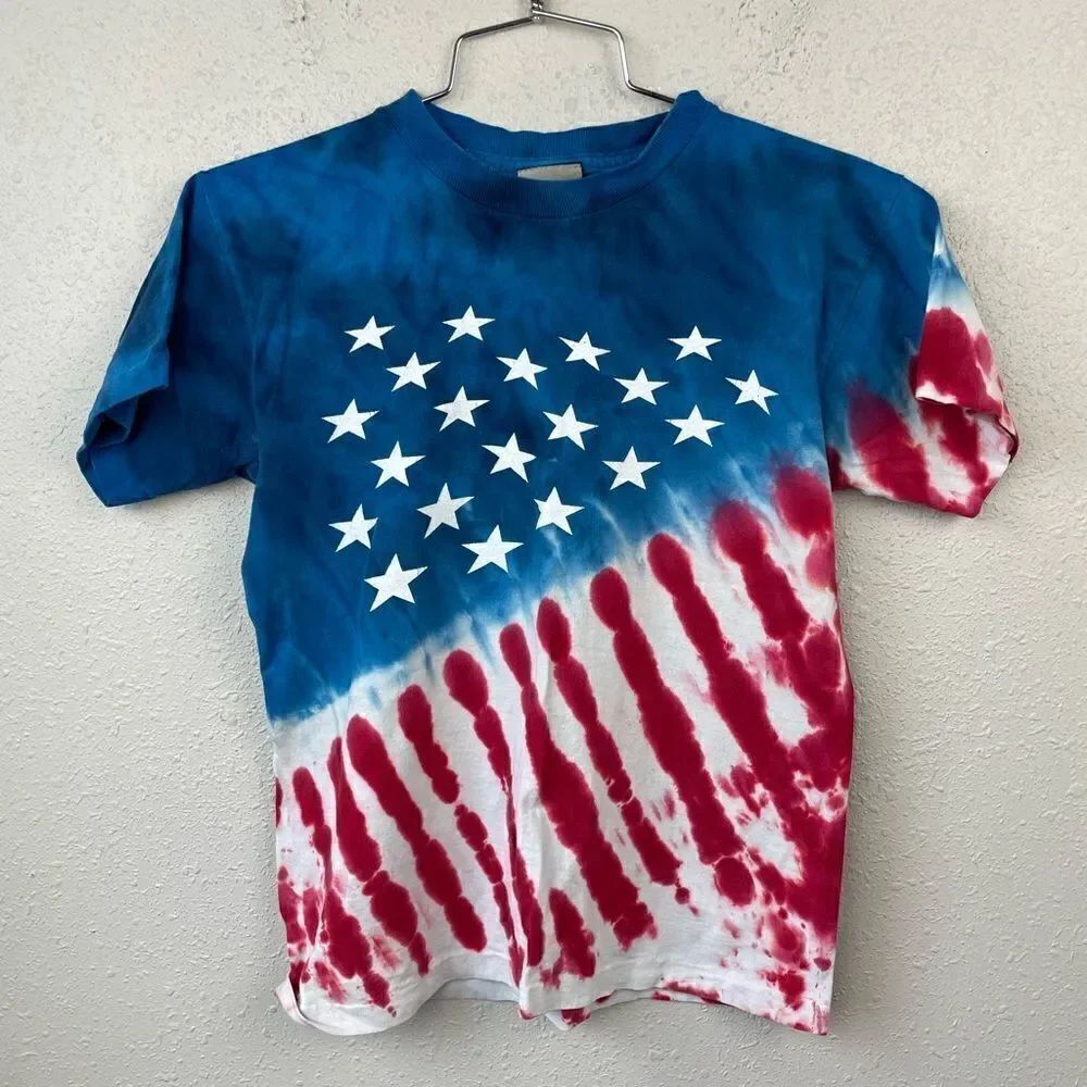 Liquid Blue Tie Dye Red, White and Blue Short Sleeve T-Shirt Size